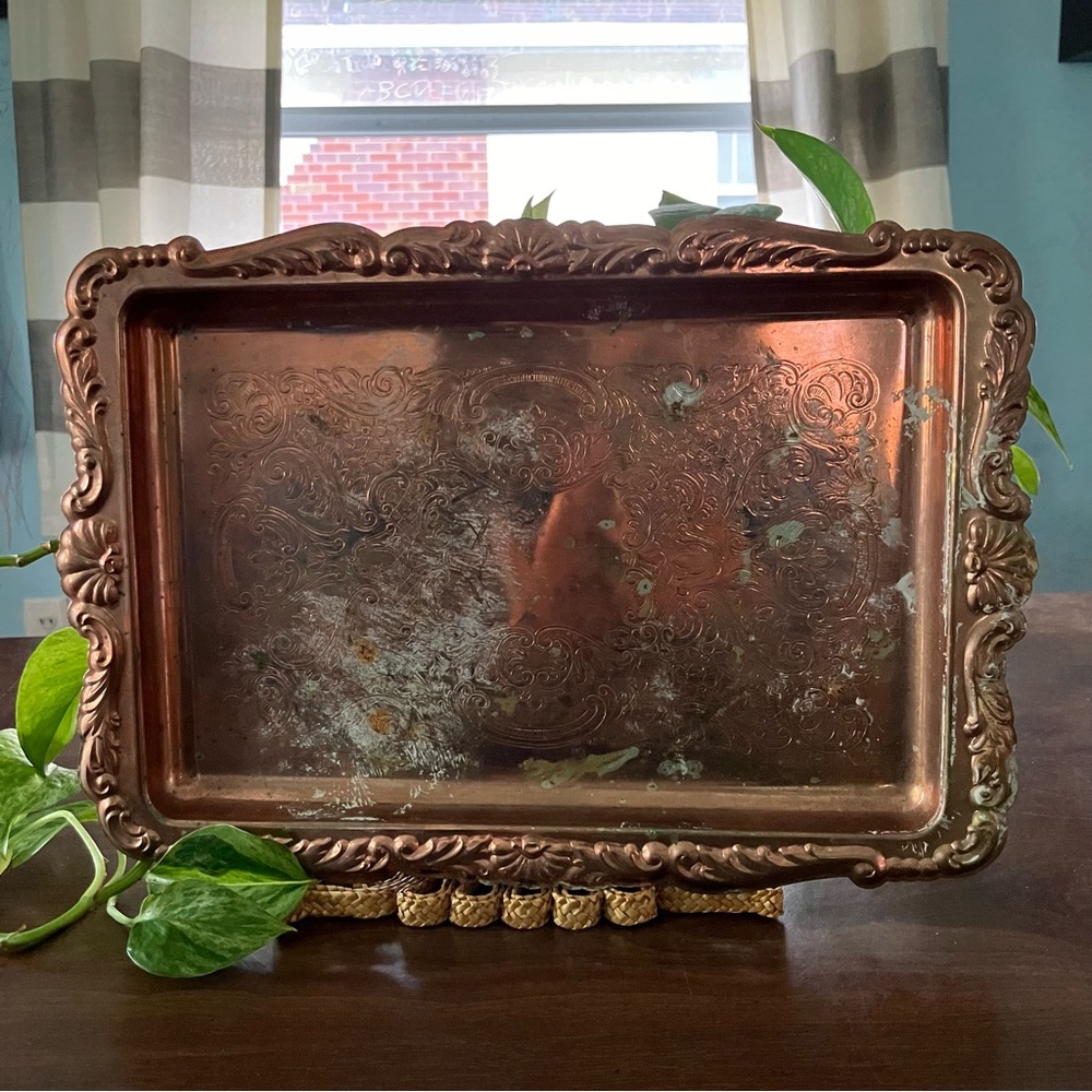 Copper tray with lite patina